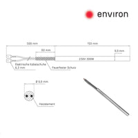 Zündelement Edelstahl Ø9,3mm x 150mm / 300W / 230V Glühzünder