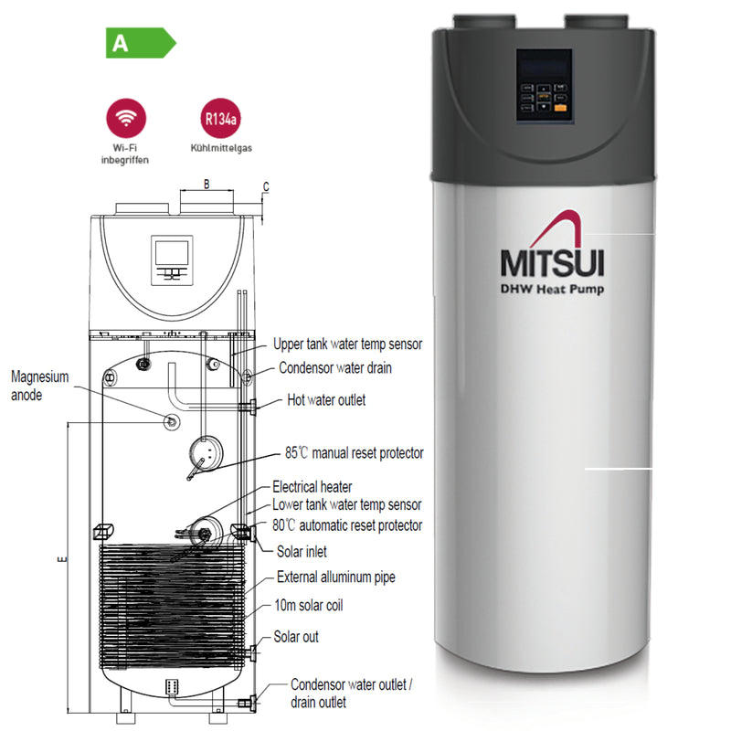 Trinkwasserwärmepumpe 300 Liter DHWHP300SMI mit Wärmetauscher