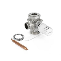 T-Mischer 002 DN25 – thermostatischer 3-Wege-Mischer mit Kapillar-Thermostatkopf 20–70 °C – vernickelt – 1 1/2"
