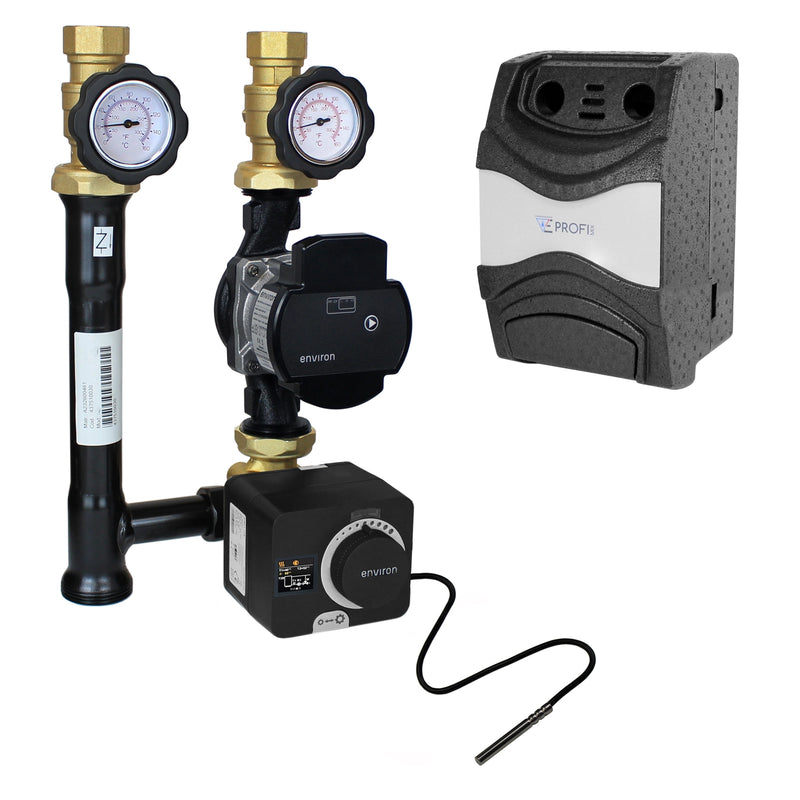 ProfiMix Heizkreispumpengruppe mit Drei-Wege-Mischer, Environ ENC10 Stellmotor-Festwertregler 0-90°C und Hocheffizienzpumpe wählbar