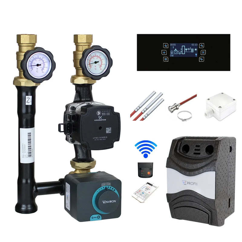 ProfiMix Heizkreispumpengruppe mit Drei-Wege-Mischer, END05 Stellmotor und Hocheffizienzpumpe mit Clima600 Total Glass Regelung
