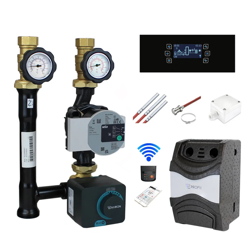 ProfiMix Heizkreispumpengruppe mit Drei-Wege-Mischer, END05 Stellmotor und Hocheffizienzpumpe mit Clima600 Total Glass Regelung