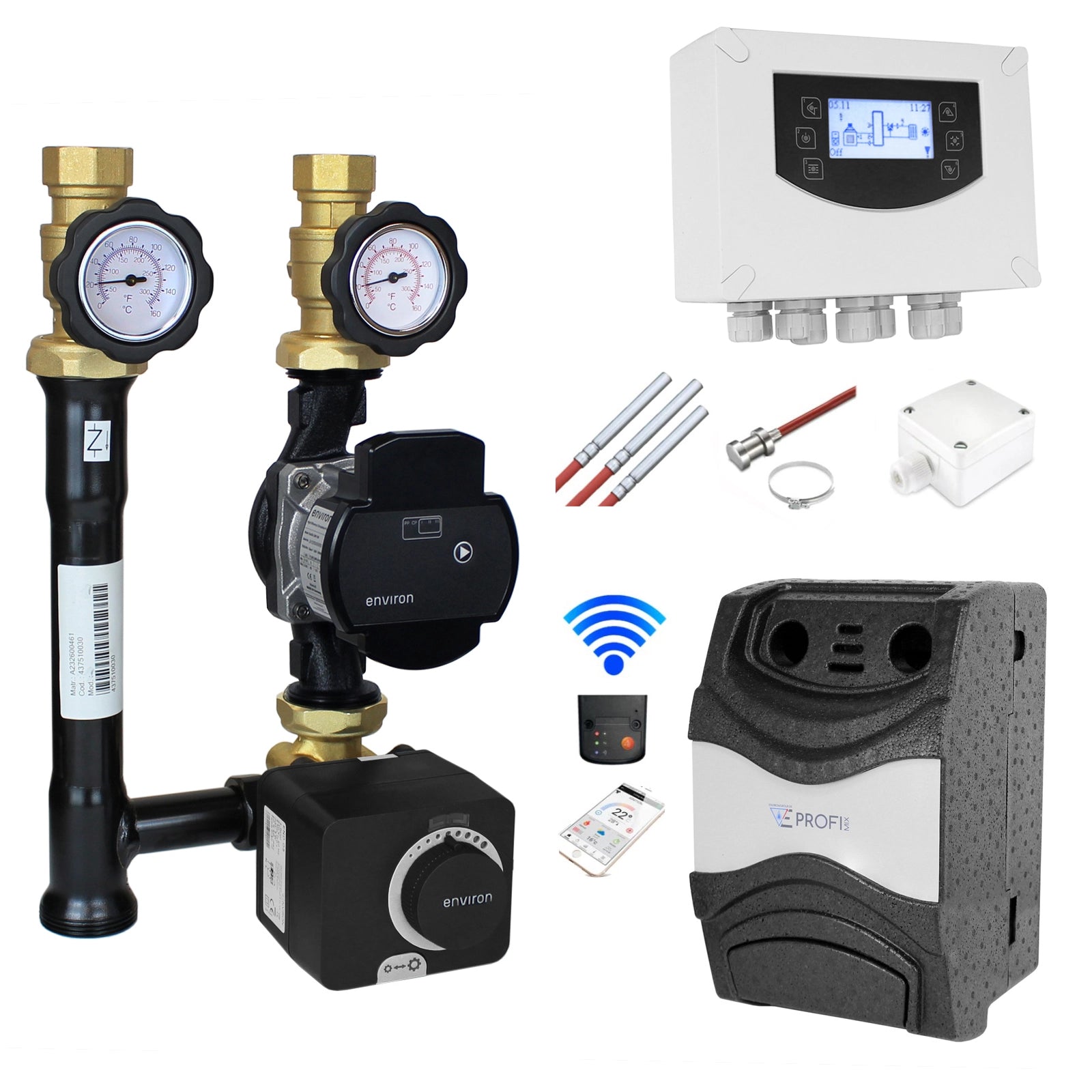 ProfiMix Heizkreispumpengruppe mit Drei-Wege-Mischer, END05 Stellmotor und Hocheffizienzpumpe mit inBox Regelung