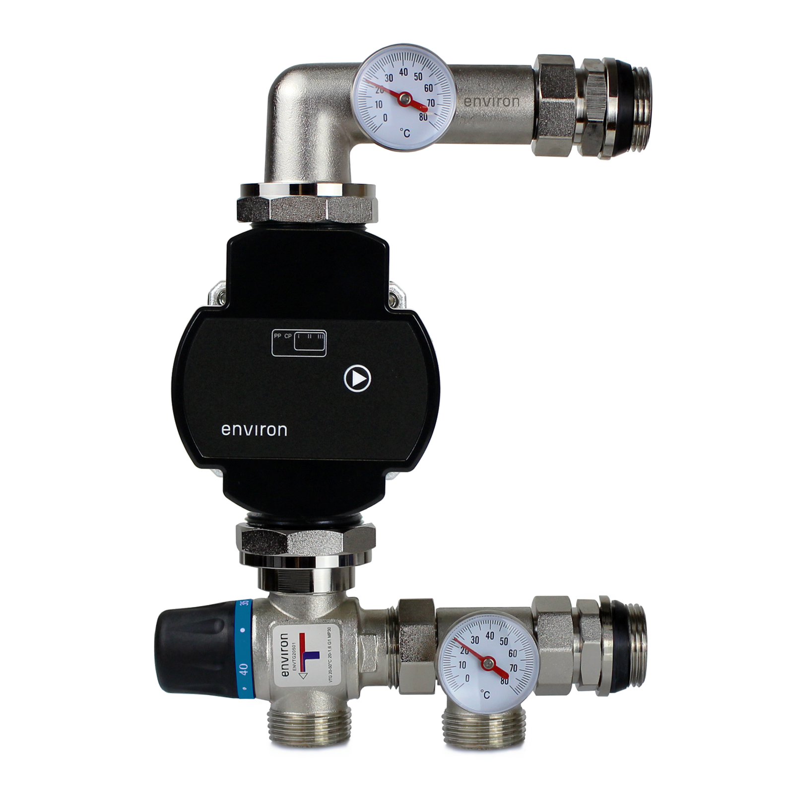 Festwertregelset mit Environ VTG 20-55°C und Environ EcoStar II 25/6 Hocheffizienzpumpe