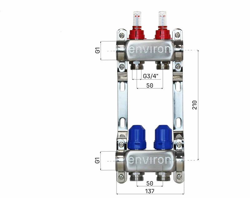 Distribuidor de circuito de calefacción de acero inoxidable – 2 a 12 circuitos