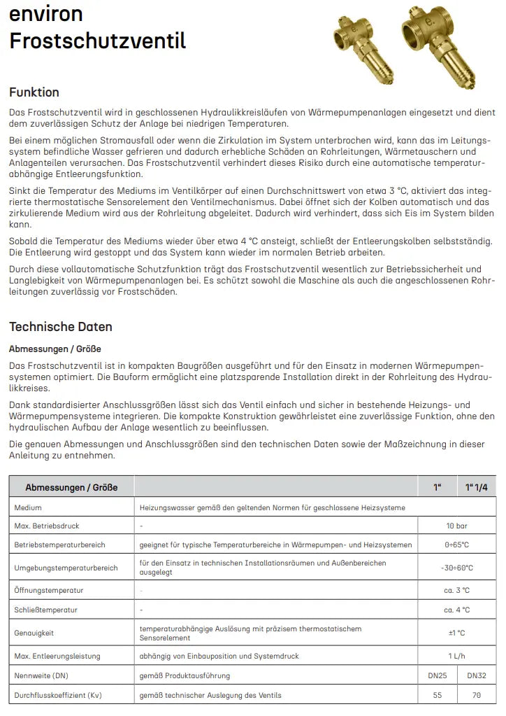 2x Frostschutzventil 1 1/4" AG / DN32 Frostschutz für Wärmepumpen, selbstöffnend