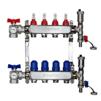Edelstahl Heizkreisverteiler – 2 bis 12 Heizkreise mit 90° Eck-Kugelhahn-Set & Thermometer