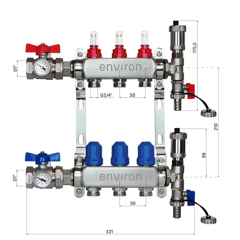 Kit de régulation à valeur fixe M058 avec pompe à haut rendement EcoStar 25/6 et collecteur de circuit de chauffage et accessoires