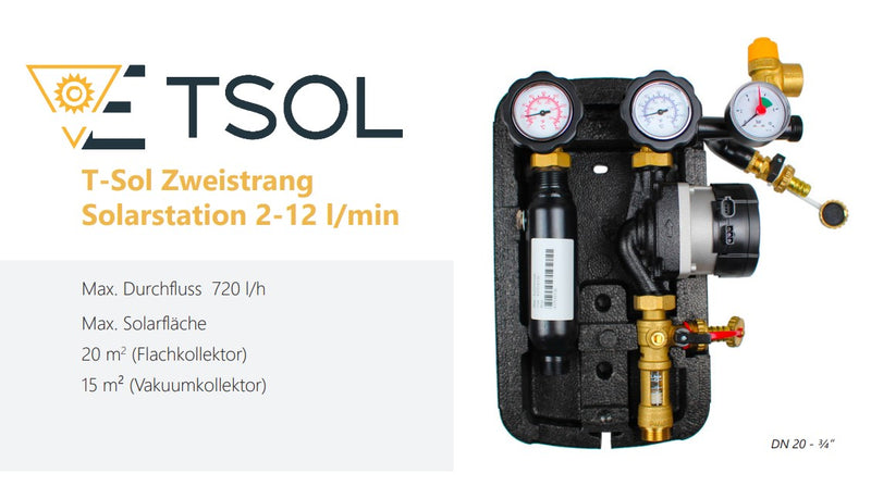 Tsol Zweistrang Solarstation 2-12 l/min mit Wilo Para STG 15/8,75 Hocheffizienzpumpe