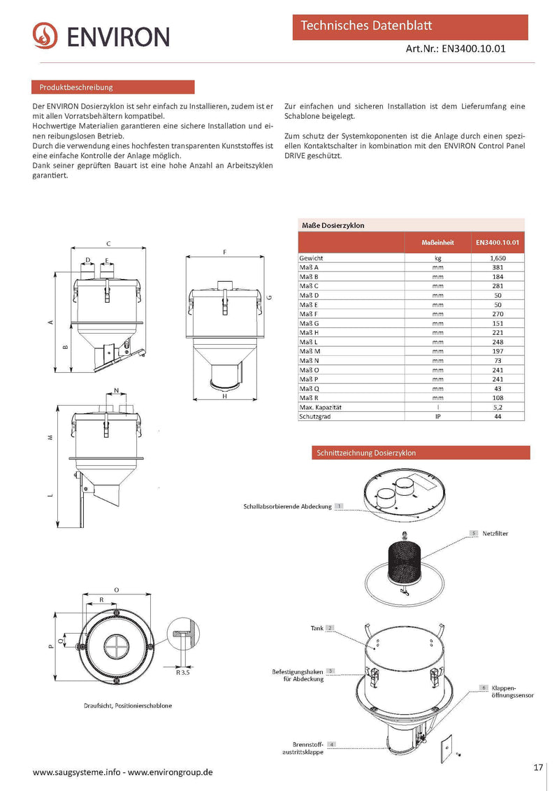 Dosierzyklon / Dosiereinheit fĂŒr Environ LOADER 700 & 900