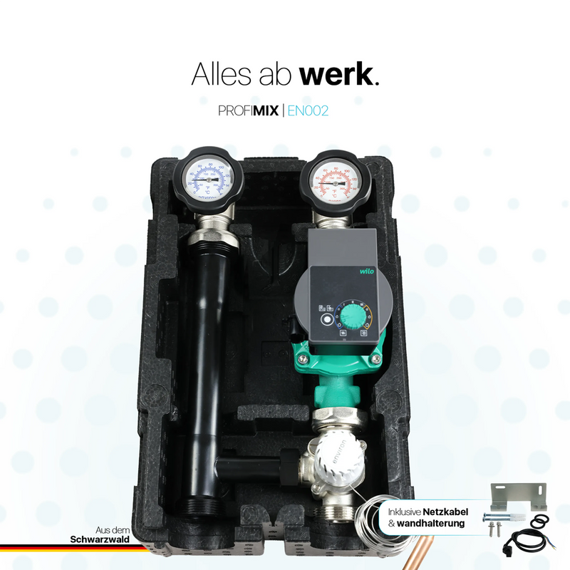 Gruppo pompa circuito riscaldamento ProfiMix con miscelatore a tre vie, testa termostatica a capillare 20-70°C e pompa ad alta efficienza Wilo Para 25/6