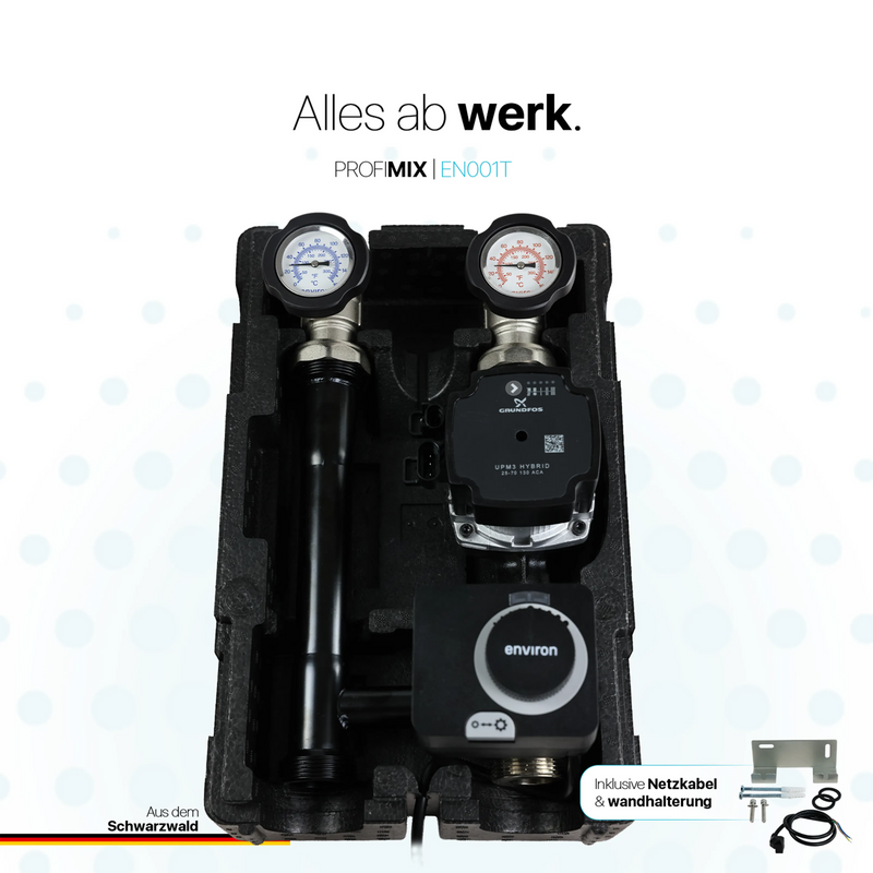 ProfiMix Heizkreispumpengruppe mit Drei-Wege-Mischer, Environ END05 Stellmotor und Grundfos UPM3 S Auto 25/6 Hocheffizienzpumpe
