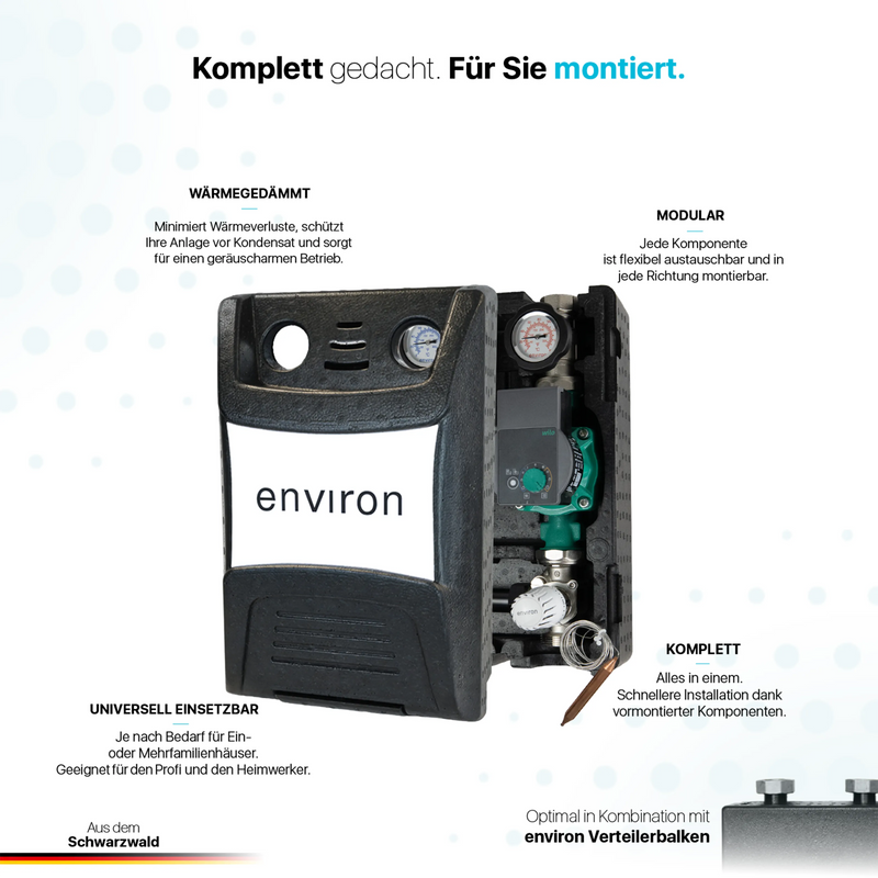 Gruppo pompa circuito riscaldamento ProfiMix con miscelatore a tre vie, testa termostatica a capillare 20-70°C e pompa ad alta efficienza Wilo Para 25/6
