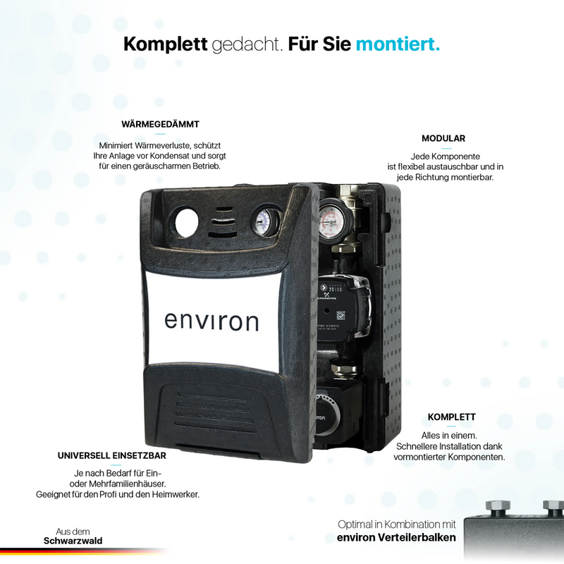 ProfiMix Heizkreispumpengruppe mit Drei-Wege-Mischer, Environ END05 Stellmotor und Grundfos UPM3 S Auto 25/6 Hocheffizienzpumpe