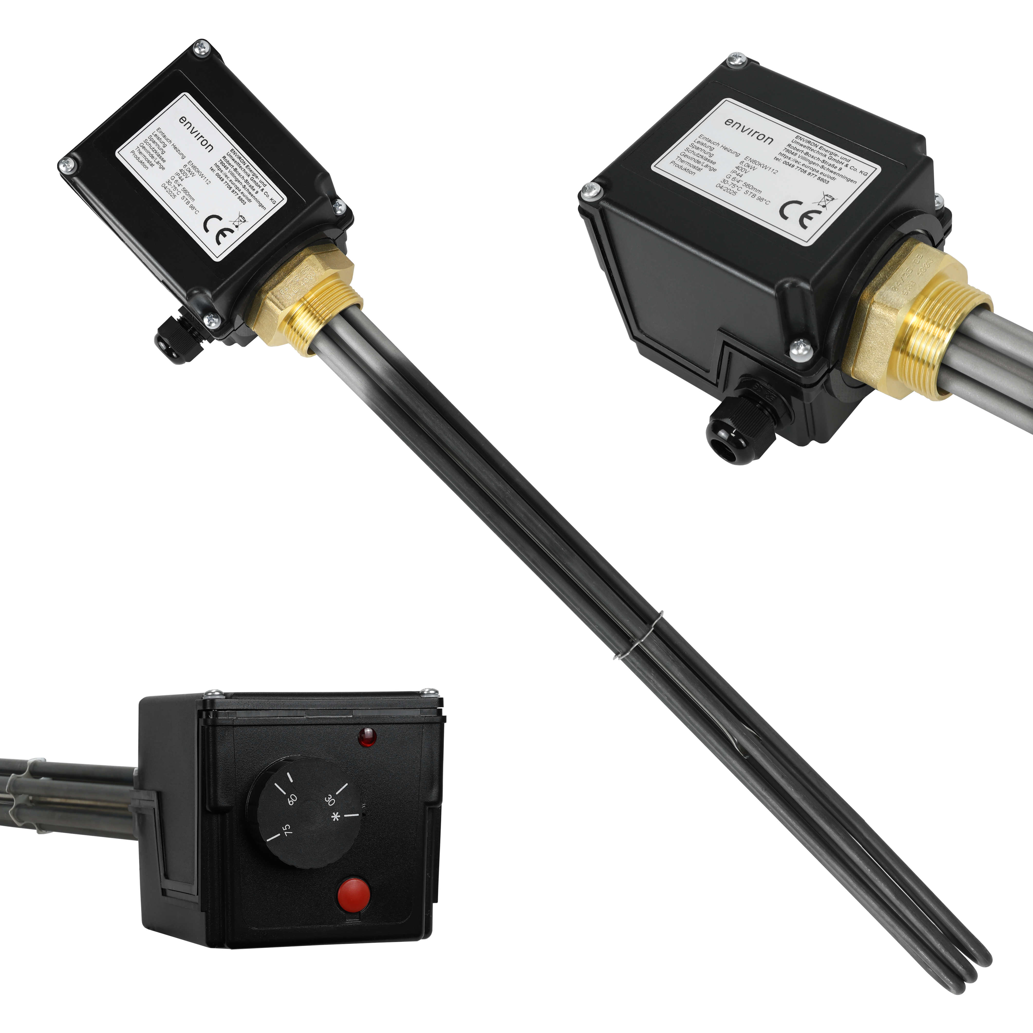 environ Elektroheizstab 3,0 kW mit Isoliertrennung und Thermostat, 400V