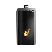 A++ Robin Wood Woody Total Glass wasserführender Pelletofen 18 kW mit Metallic Lackierung und Doppelter Türe
