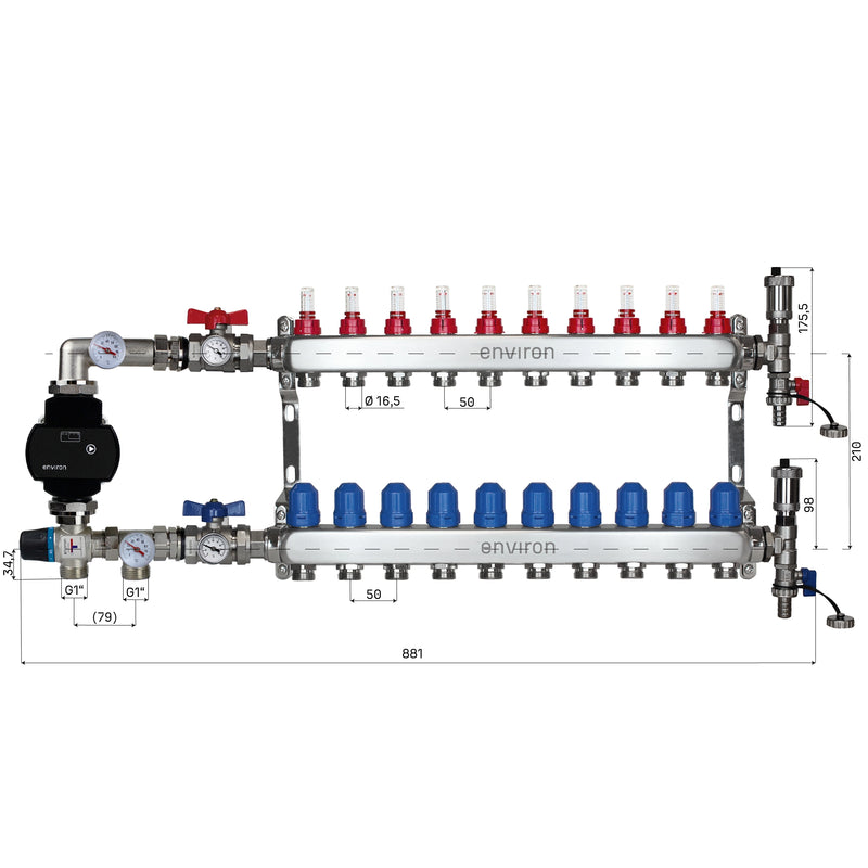 Kit de régulation à valeur fixe M058 avec pompe à haut rendement EcoStar 25/6 et collecteur de circuit de chauffage et accessoires