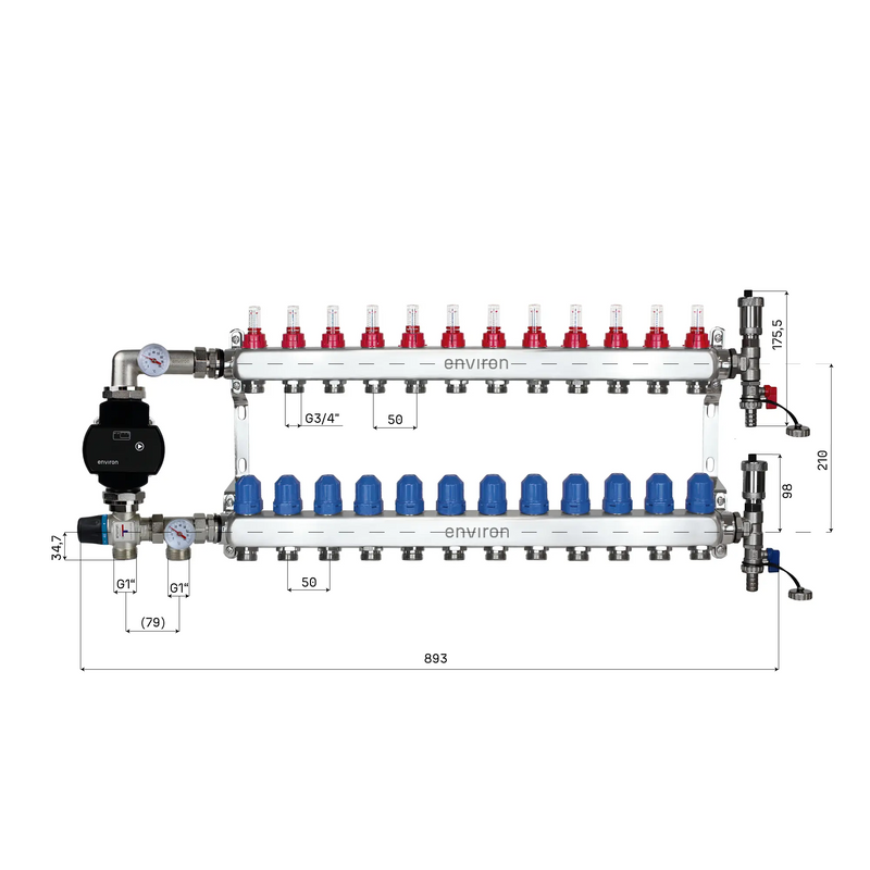Kit de régulation à valeur fixe M058 avec pompe à haut rendement EcoStar 25/6 et collecteur de circuit de chauffage et accessoires