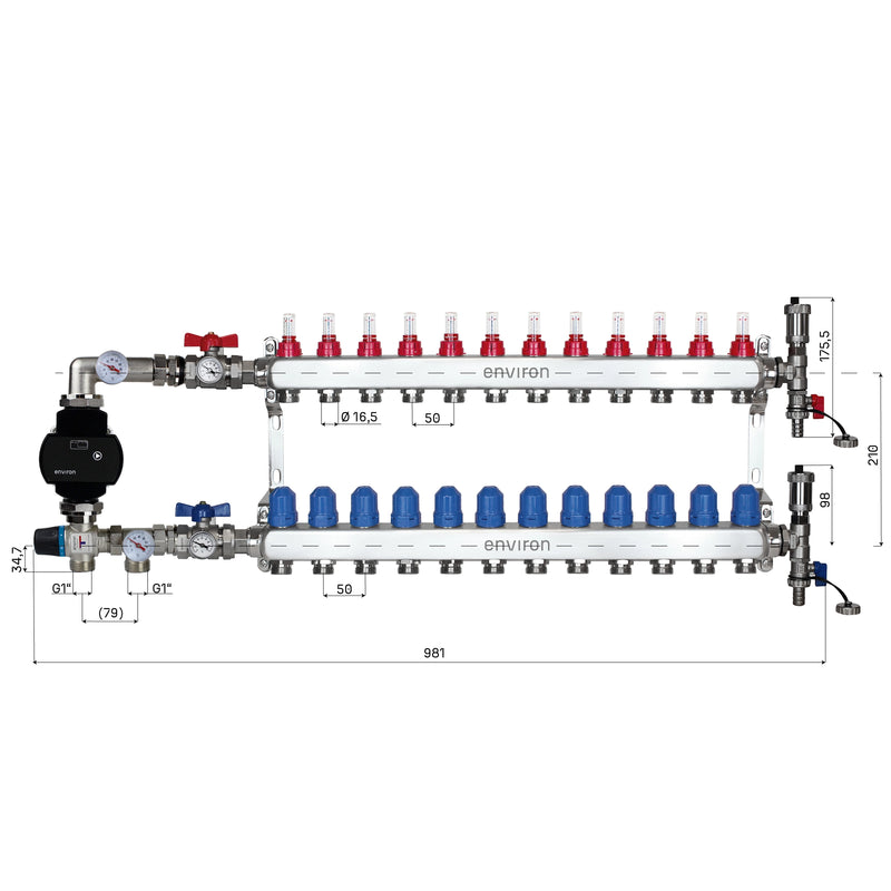 Kit de régulation à valeur fixe M058 avec pompe à haut rendement EcoStar 25/6 et collecteur de circuit de chauffage et accessoires
