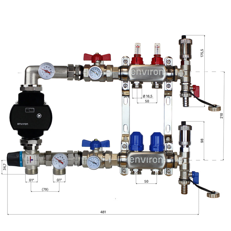 Kit de régulation à valeur fixe M058 avec pompe à haut rendement EcoStar 25/6 et collecteur de circuit de chauffage et accessoires