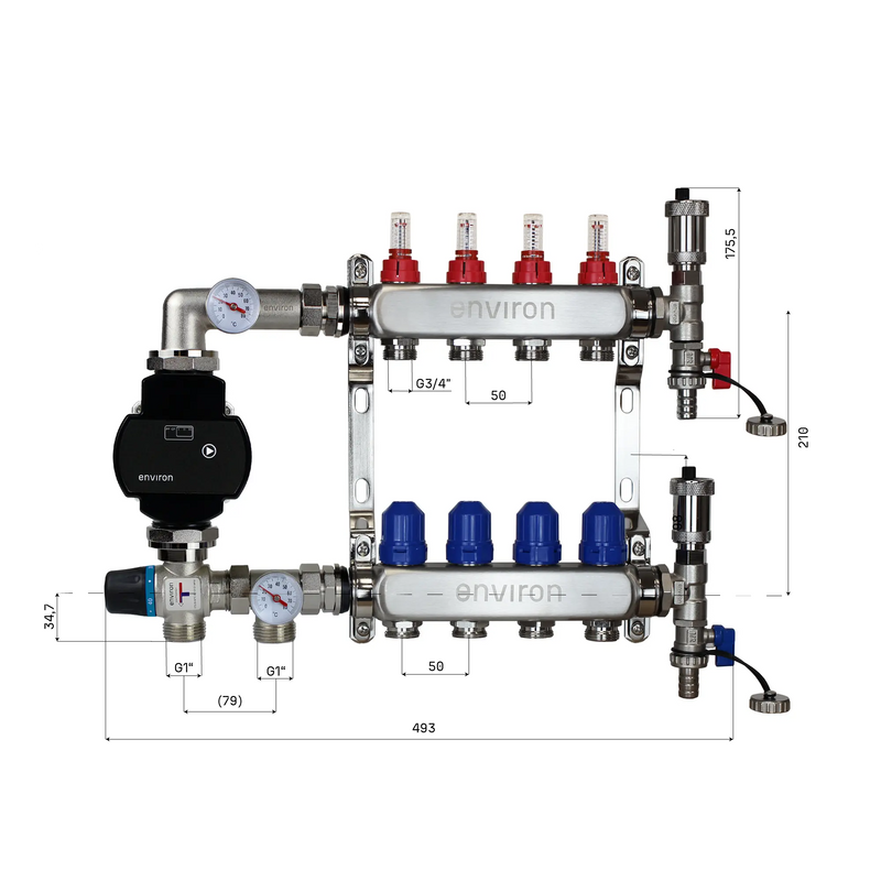 Kit de régulation à valeur fixe M058 avec pompe à haut rendement EcoStar 25/6 et collecteur de circuit de chauffage et accessoires