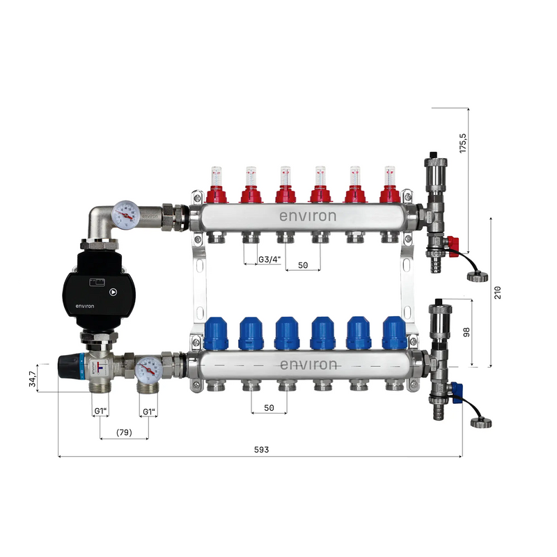 Kit de régulation à valeur fixe M058 avec pompe à haut rendement EcoStar 25/6 et collecteur de circuit de chauffage et accessoires