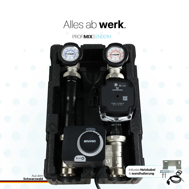 Grupo de bomba de circuito de calefacción ProfiMix con mezclador de tres vías, motor de accionamiento Environ END05 y Grundfos UPM3 S Auto 25/6