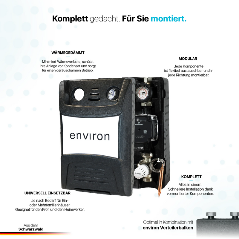 Groupe de pompes de circuit de chauffage ProfiMix avec mélangeur à trois voies, tête thermostatique capillaire 20-70°C et pompe à haut rendement Grundfos UPM3 S Auto 25/6