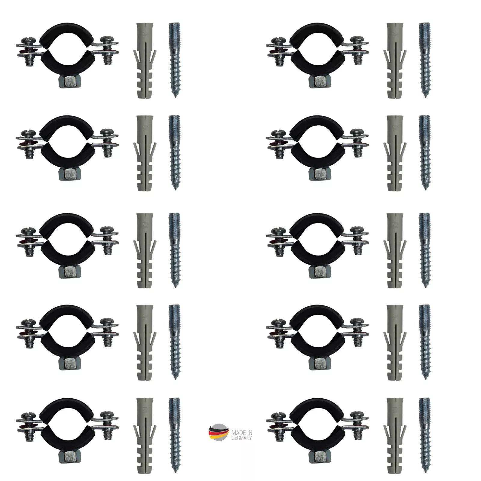 Parco® Rohrschellen + Stockschrauben + Dübel Schallschutz Gelenkrohrschellen