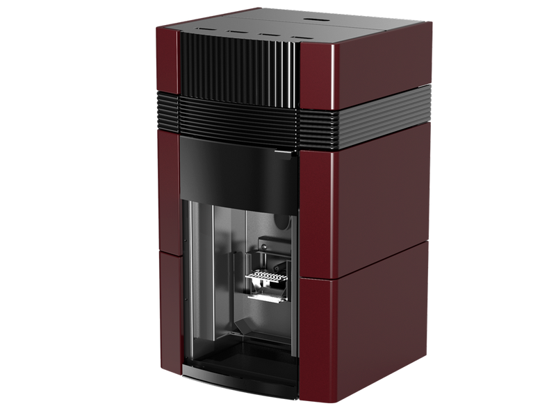 A++ Woody wasserführender Pelletofen 18 kW mit Bordeaux roter Keramikverkleidung