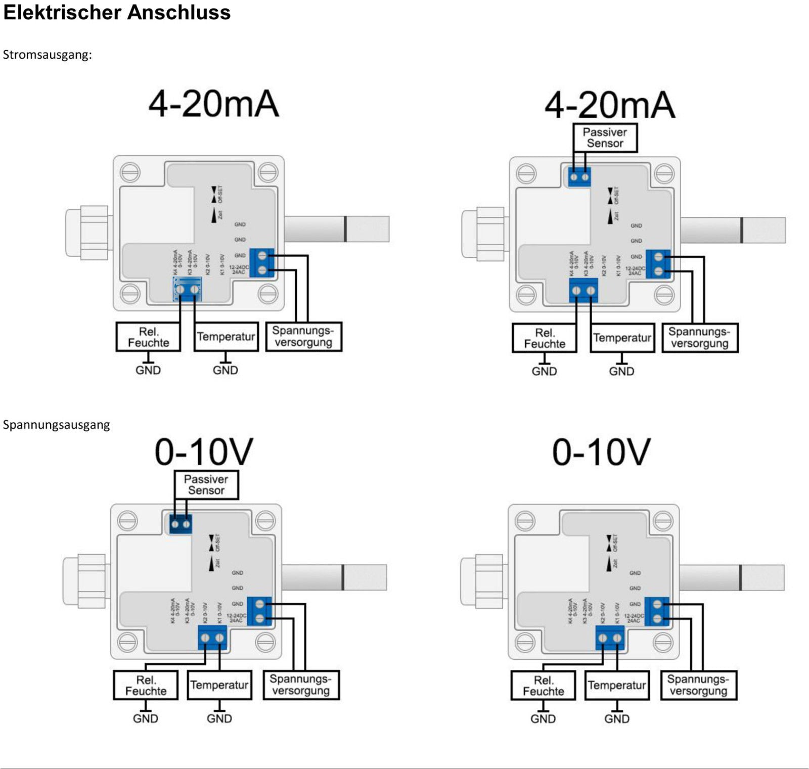 Aussenkombifühler für Feuchte und Temperatur wahlweise 4-20mA oder 0-10V