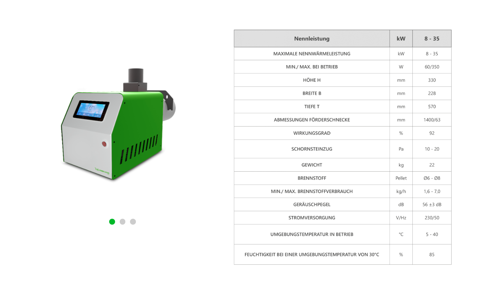 Pelletbrenner Blue-Ecopellet 8-35 kW mit LCD-Display und Pelletförderschnecke