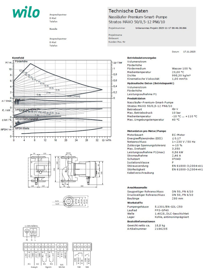 WILO Stratos MAXO 50/0,5-12 PN6 10 (DE) 180mm Nassläufer-Premium-Smart-Pumpe Hocheffizienzpumpe Heizungspumpe