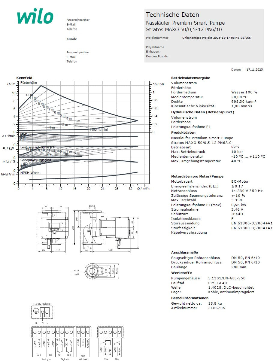 WILO Stratos MAXO 50/0,5-12 PN6/10 (DE) 180mm Nassläufer-Premium-Smart-Pumpe Hocheffizienzpumpe Heizungspumpe