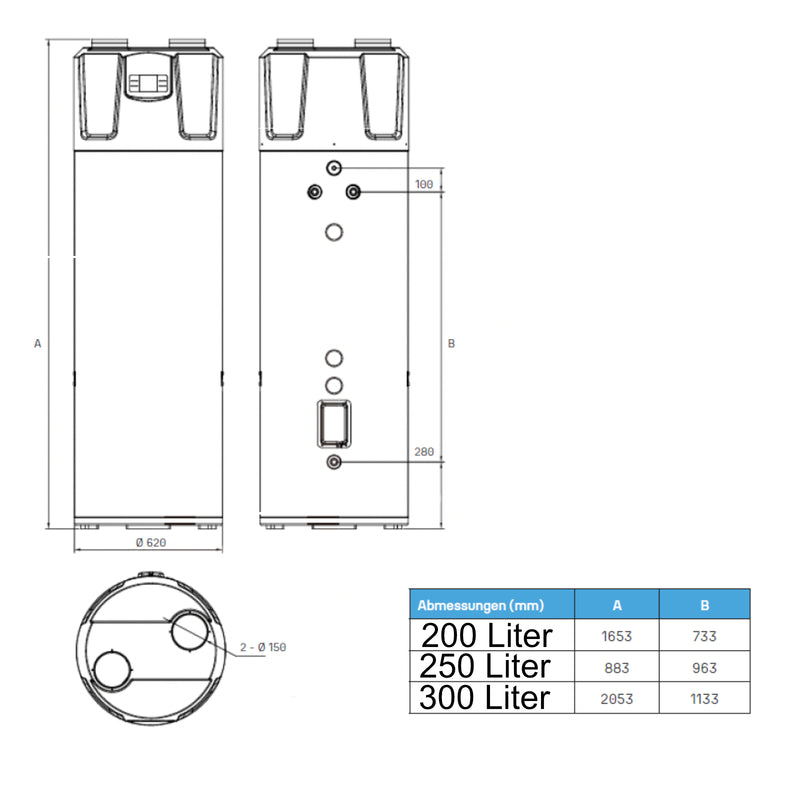 AquaBoost A+ Brauchwasserwärmepumpe 200l Bodenstehende Montage
