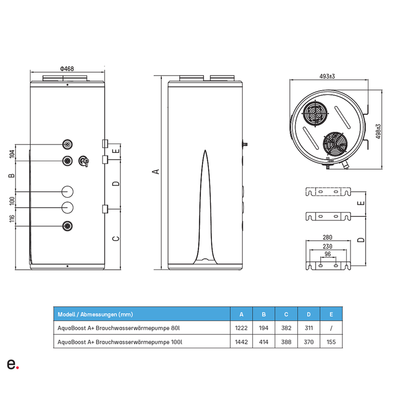 AquaBoost A+ Brauchwasserwärmepumpe 100l Wandhängend & Bodenstehende Montage