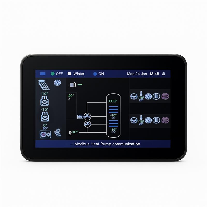 IQH Clima 1000 – Gestor energético – 5 circuitos de calefacción – Solar / bomba de calor / caldera de pellets – pantalla táctil 7"