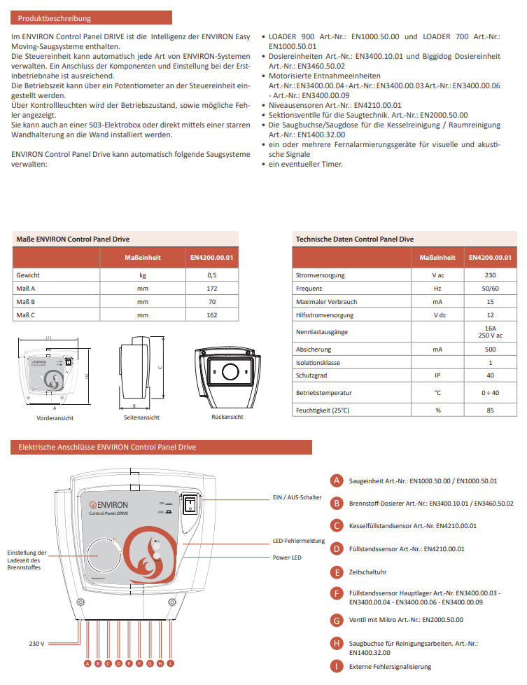 Control Panel DRIVE Steuerung für Pelletsaugsysteme