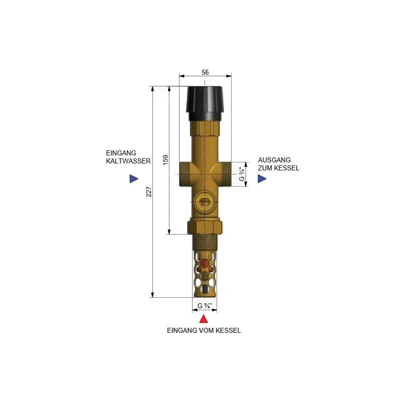 DBV-2 – Thermische Ablaufsicherung – 2-Wege-Ventil – 97°C – 3/4" – Festbrennstoffkessel