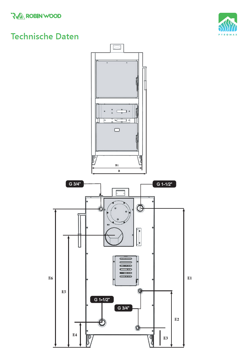 A+ PyroMax 22 - 49 kW automatischer Holzvergaser Kessel mit Anschlusspaket