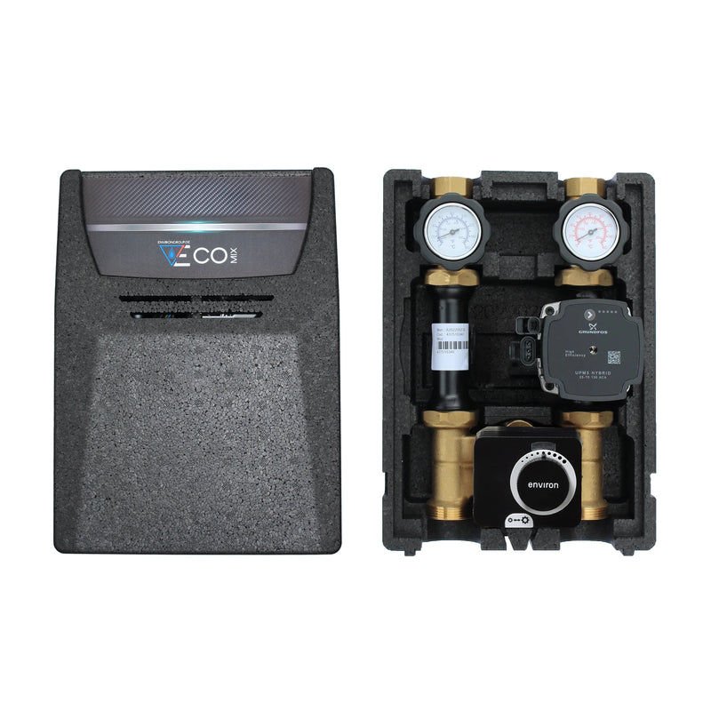 Gruppo pompa circuito riscaldamento EcoMix ENH001 con miscelatore a tre vie, attuatore ESBE ARA661 e pompa ad alta efficienza Grundfos UPM3 Hybrid 25/7