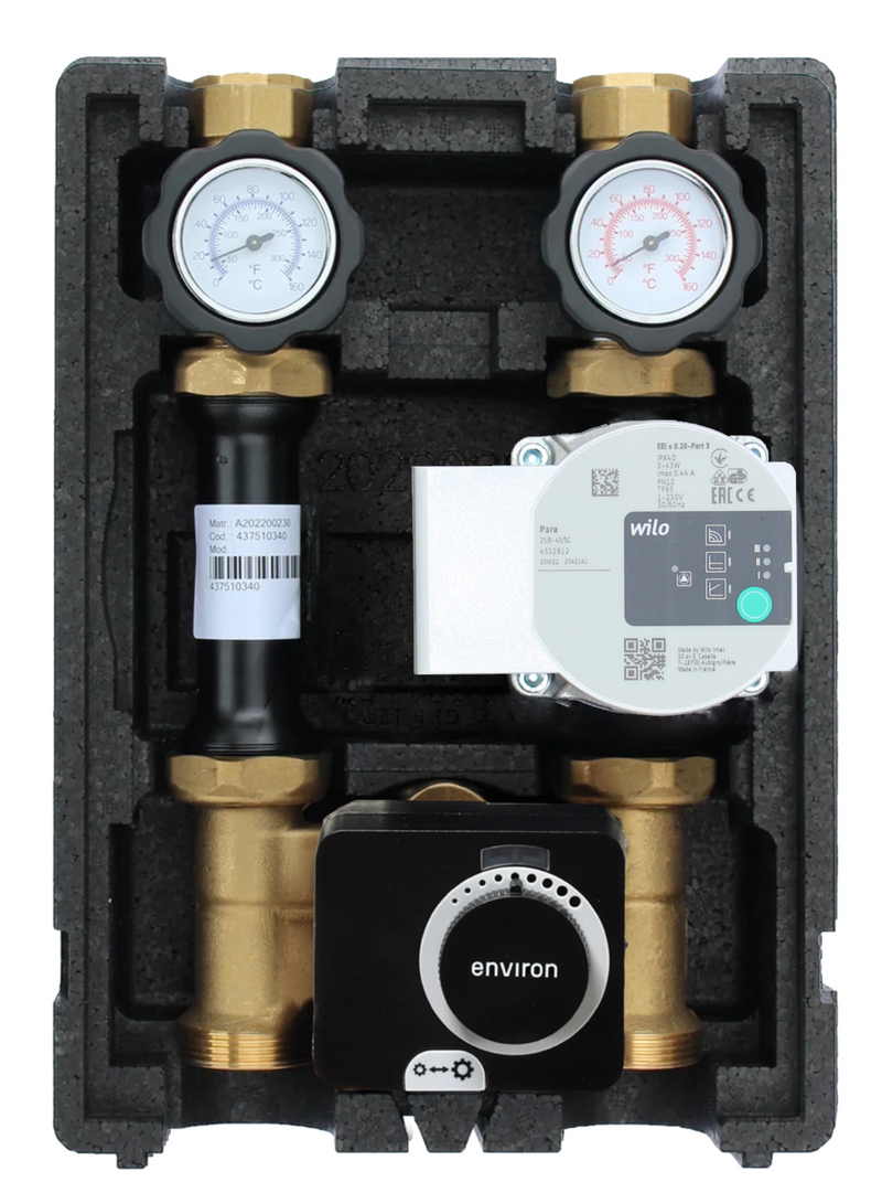 EcoMix Gruppo di distribuzione modulare 2x circuito di riscaldamento miscelato con barra di distribuzione e staffa da parete