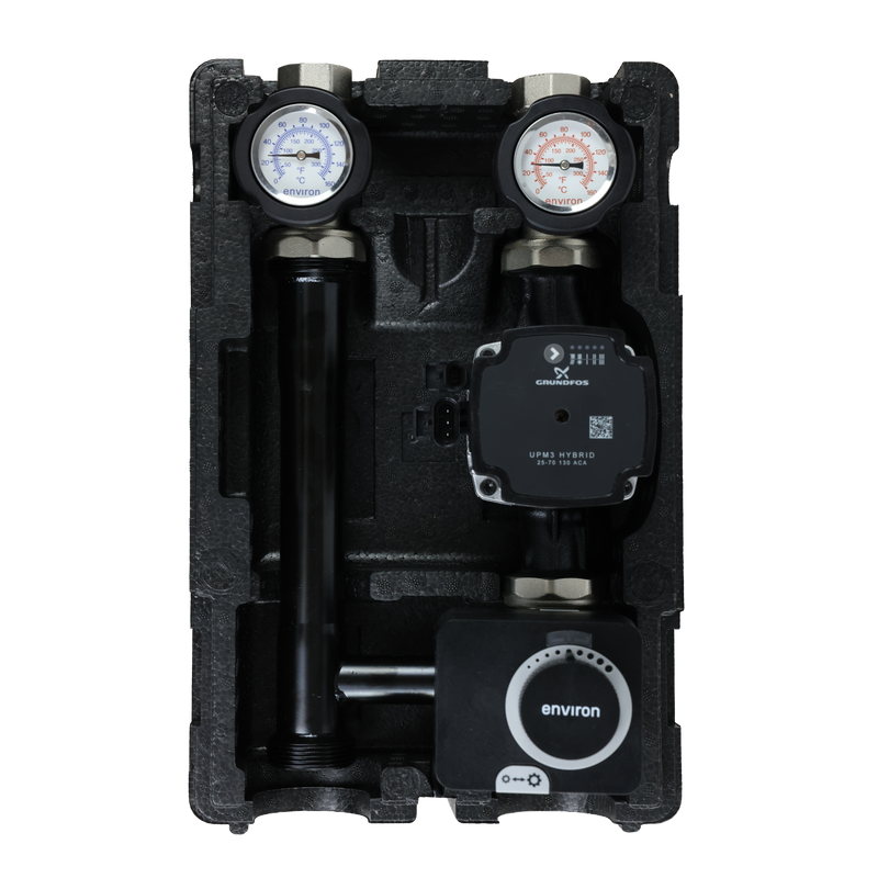 ProfiMix Heizkreispumpengruppe mit Drei-Wege-Mischer, Environ END05 Stellmotor und Grundfos UPM3 S Auto 25/6 Hocheffizienzpumpe