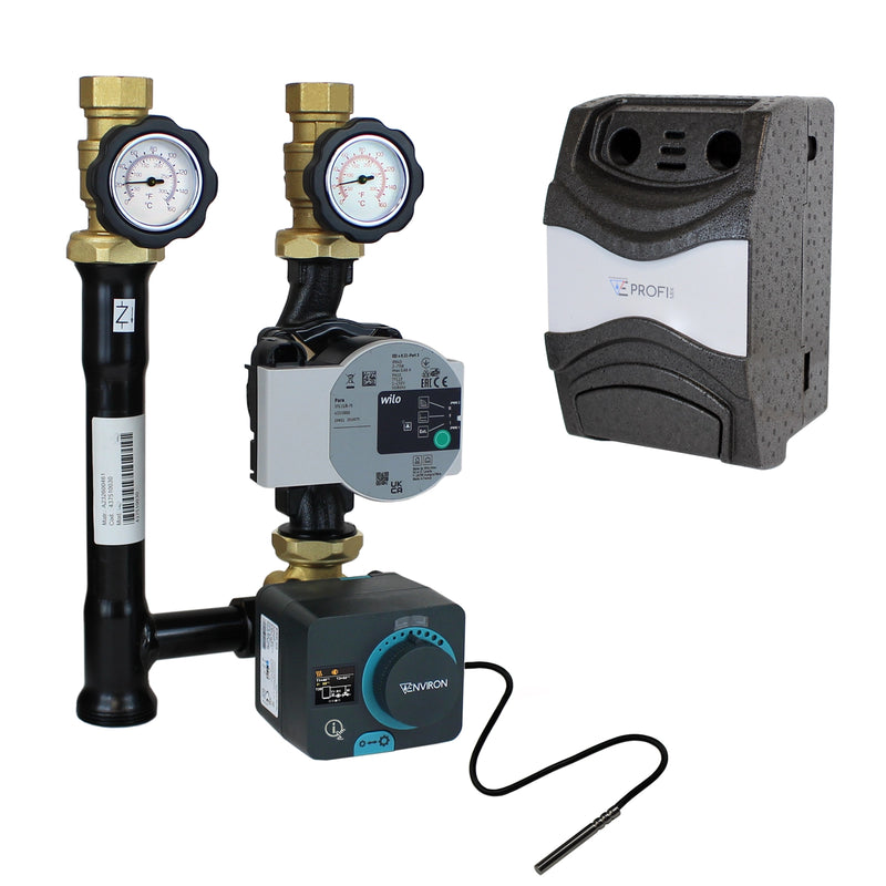ProfiMix Heizkreispumpengruppe mit Drei-Wege-Mischer, Environ ENC10 Stellmotor-Festwertregler 0-90°C und Hocheffizienzpumpe wählbar
