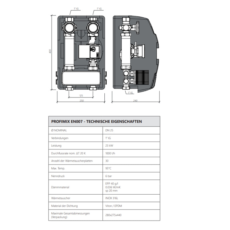 Sistema di separazione / gruppo pompa Environ ProfiMix con scambiatore di calore a piastre 23 kW con Environ EcoStar II 25/6