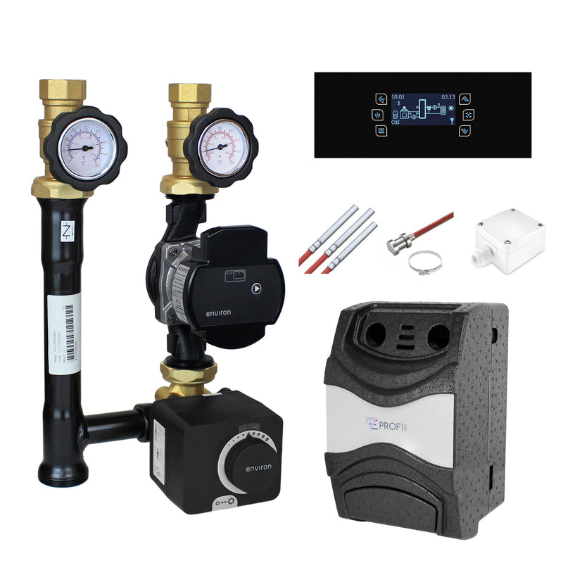 ProfiMix Heizkreispumpengruppe mit Drei-Wege-Mischer, END05 Stellmotor und Hocheffizienzpumpe mit Clima600 Total Glass Regelung