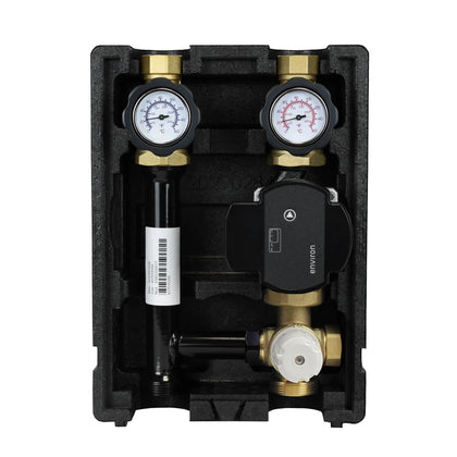 Groupe de pompes de circuit de chauffage EcoMix EN004 avec mélangeur à trois voies, thermostat à valeur fixe 25-55°C et pompe à haut rendement Environ EcoStar 25/6