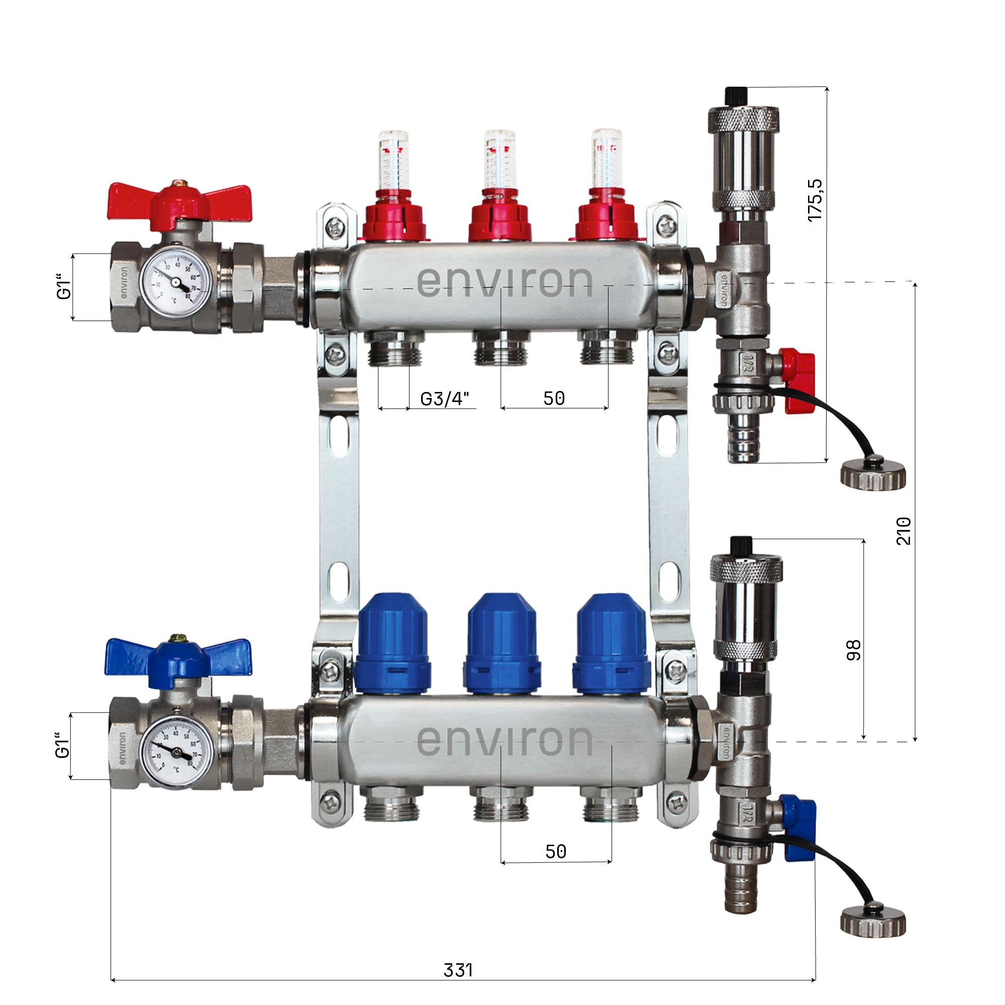 Festwertregelset M058 mit Wilo Para 25/6 Hocheffizienzpumpe und Heizkreisverteiler und Zubehör