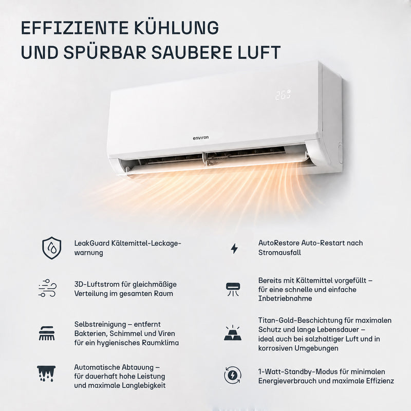 ClimaBoost A+++ Split Klimaanlage Quick Connect 9.000 BTU (2,6 kW) Komplettset