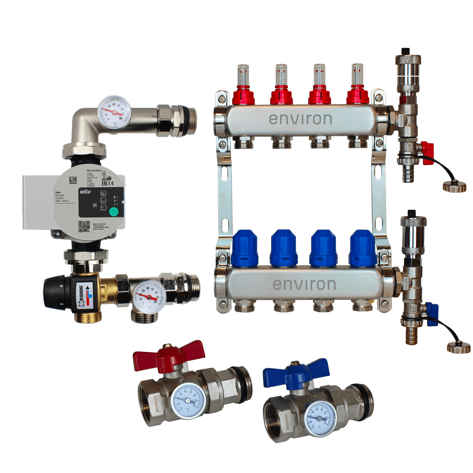 Festwertregelset M058 mit Wilo Para 25/6 Hocheffizienzpumpe und Heizkreisverteiler und Zubehör